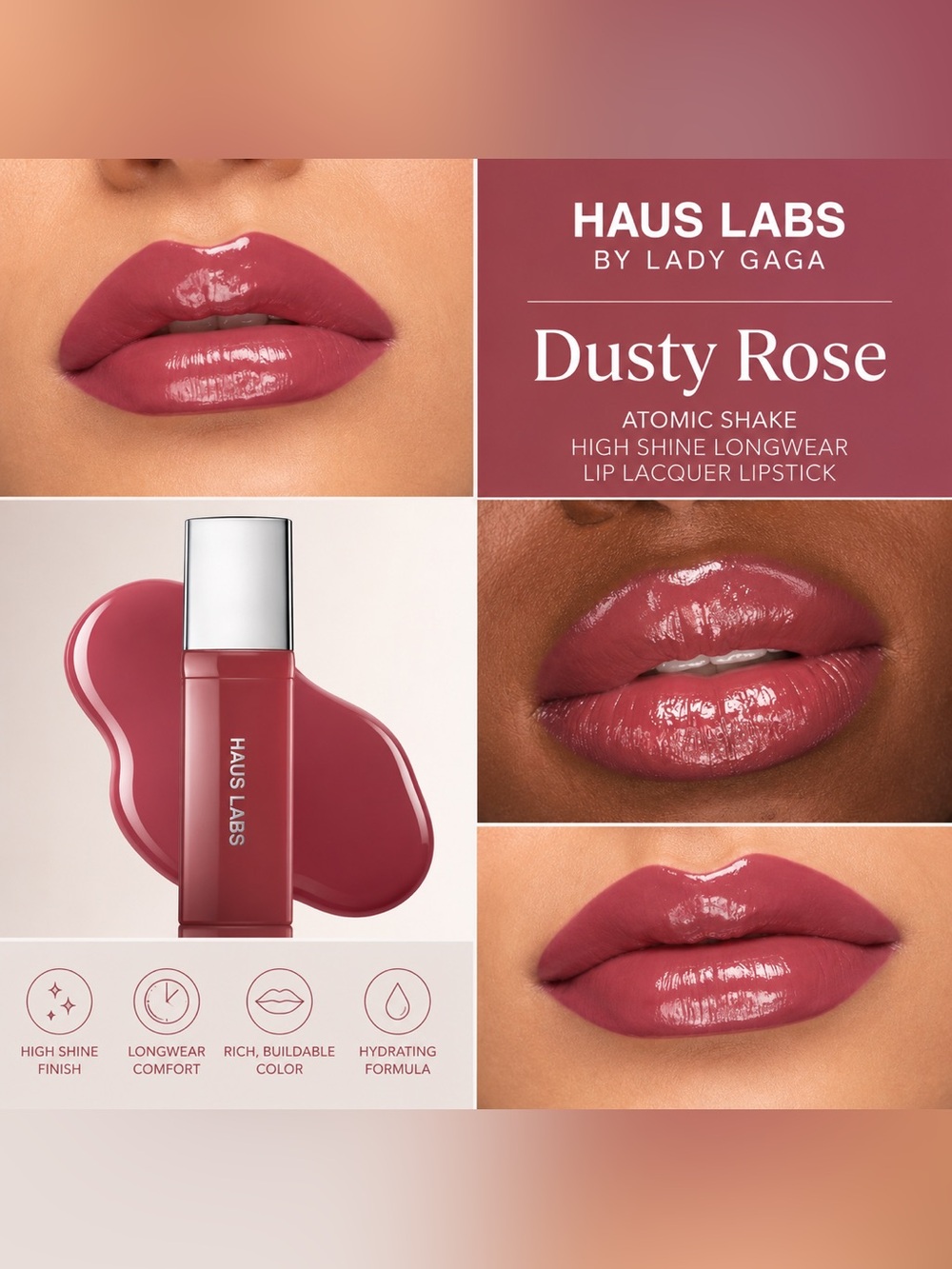 NEW✅ Haus Labs Atomic Shake High Shine Lip Lacquer Dusty Rose •NEW RELEASE BNIB
